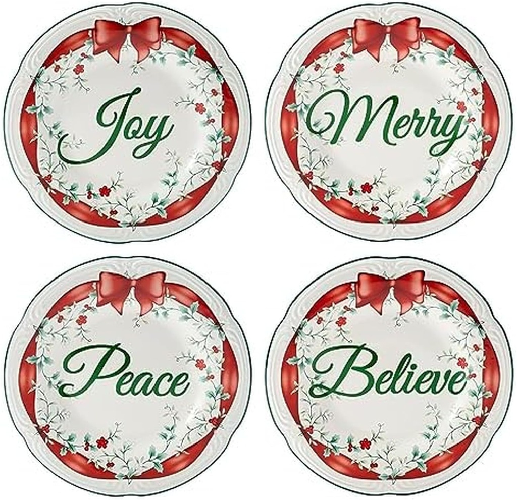 Pfaltzgraff Winterberry Red Ribbon Salad Plates, Set Of 4