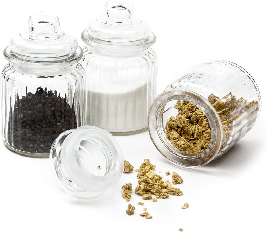 Ripple Food Storage Small Glass Jar Canister with Airtight Lid - 9.75 Ounce, 5.5" H, Set of 3