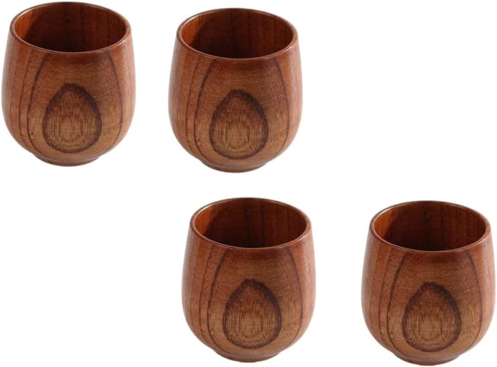 4pcs Natural Wood Beverage Cups Anti-scald Sake and Tea Drinking Mugs Stylish Smooth Finish for Home Office and Use