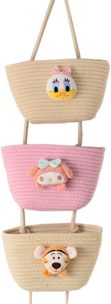 Woven Cotton Hanging Baskets, 3-Tier Woven Cotton Wall-Mounted Storage Organizer Bag Decorative Kitchen Baskets (Color-11)