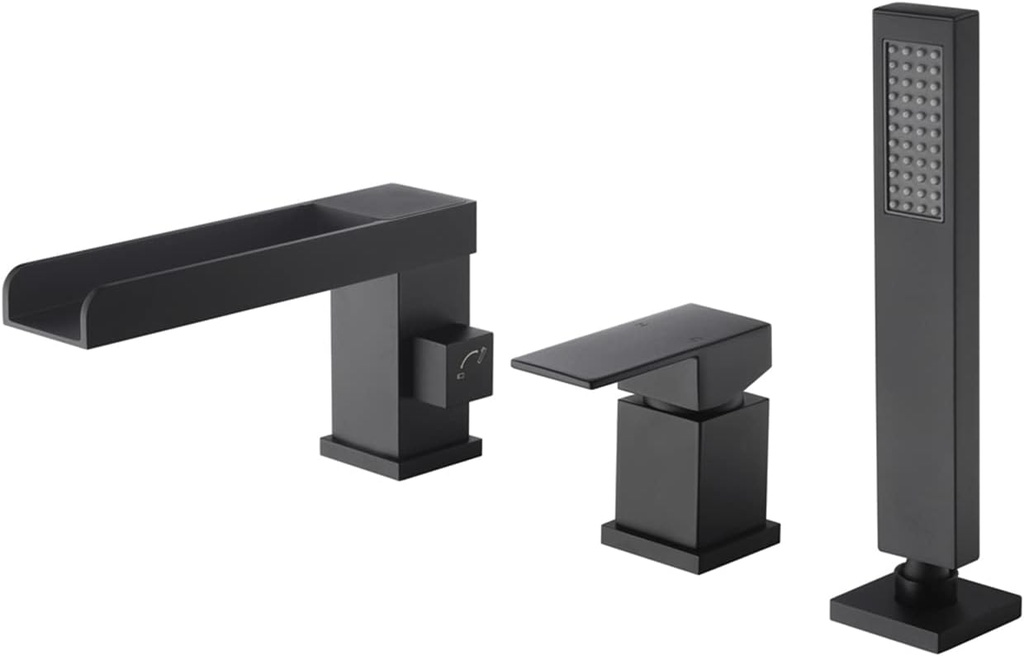 Bath Shower Mixer Tap 4 Hole with Hand Waterfall Faucet Bathtub Set Gold, Four Holes