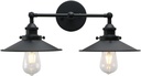 Phansthy Vintage Industrial Farmhouse Wall Sconces, Matte Black 2-Light Kitchen Wall Lighting, Bathroom Vanity Light Fixtures with 8.5 Inches Cone Metal Lampshade (2 Light Black)