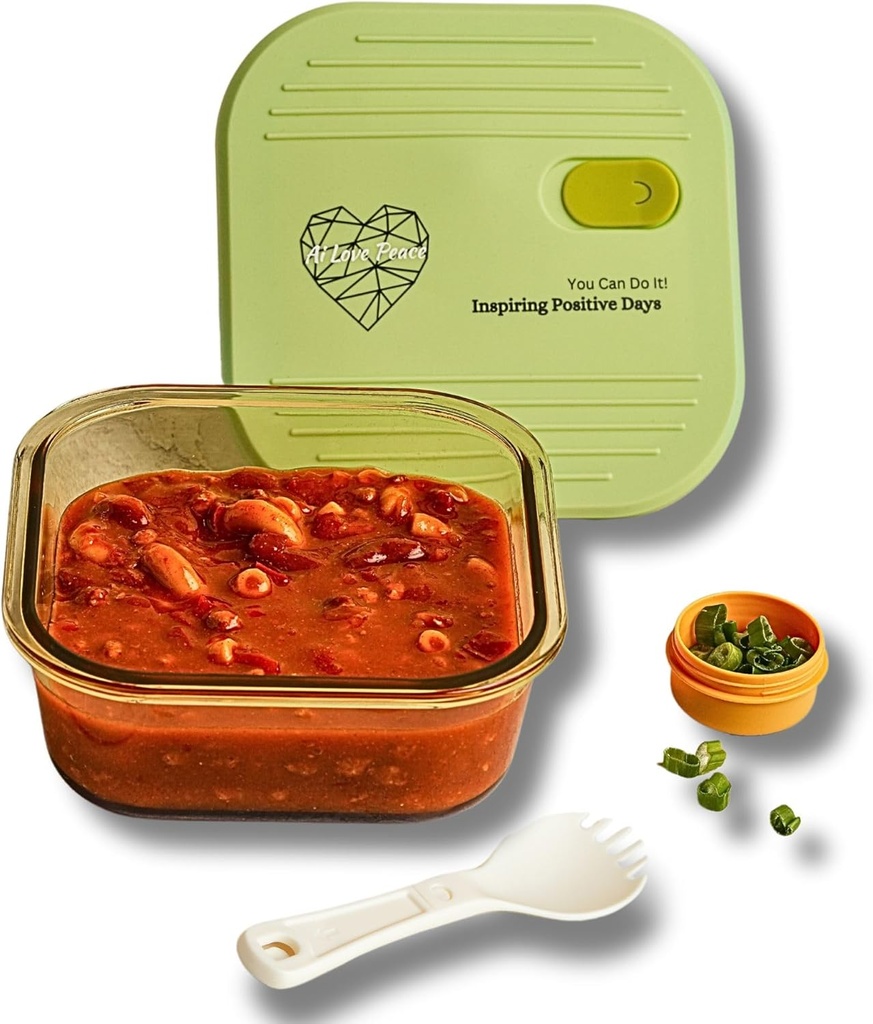 AI LOVE PEACE Microwave Safe Glass Lunch Container - 3.25 Cup Reusable Meal Prep & Freezer Storage Container with Vented Lid - BPA-Free - Ideal Bento Box for Adults, Portion Control Green