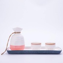 Refineness Sake Set, Japanese Styleset Including 1 Sake Pot,2 Sake Cups and 1 Tray Party Outdoor Indoor Tableware/C/One Size Warmer(C)