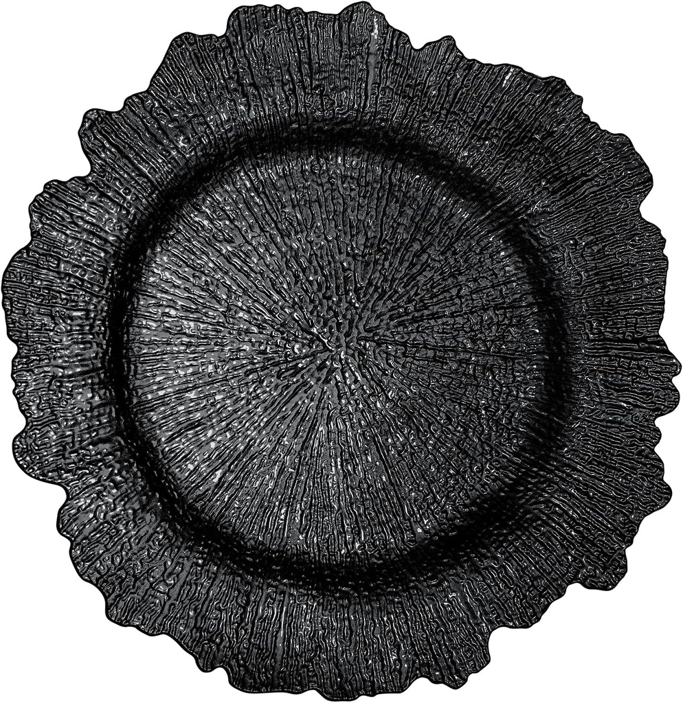 Black Charger Plates Set - 13” Vintage Plastic Dinnerware Set - Reusable Elegant Serving Plates for Parties, Weddings and Events 12 Set