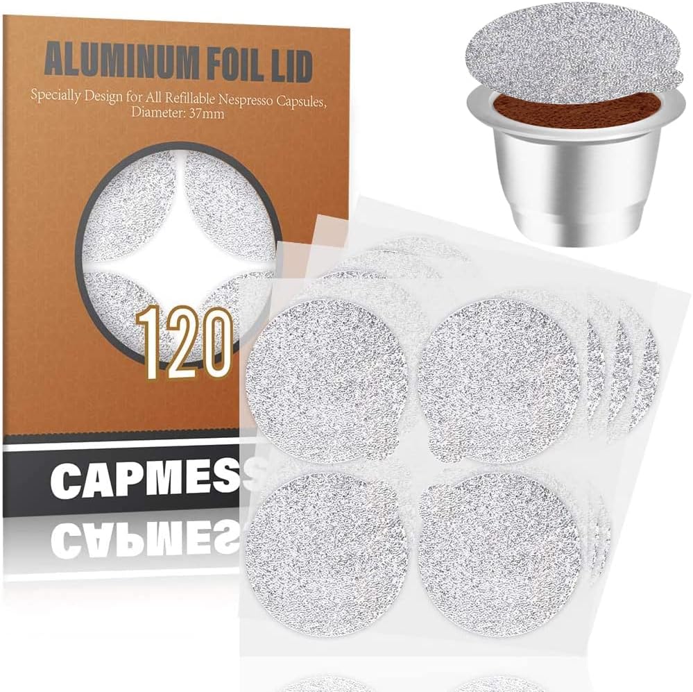 CAPMESSO Espresso Foils -Coffee Pod Seal Lids to Reusable Nespresso Capsules Refillable Pods Compatible with Nespresso Original Line Machines 120PCS/Package
