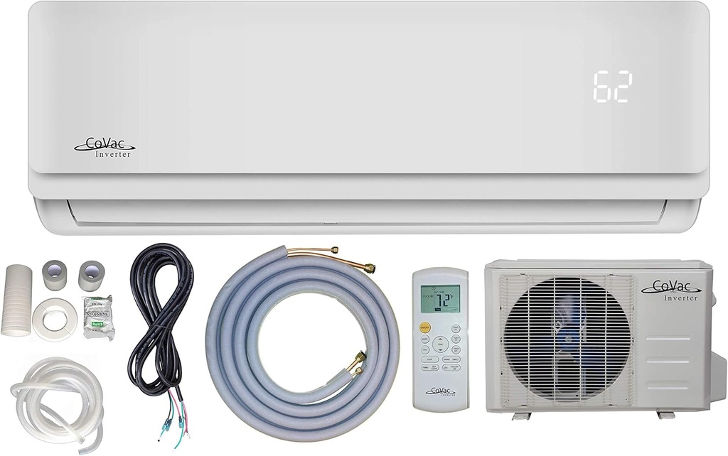 12,000 BTU CoVac Ductless Mini-Split Air Conditioner – Inverter SEER 19 – Cooling & Heating – Dehumidifier – 120v/60hz - PreCharged Condenser - Ultra Quiet - AHRI - 16 Feet Line Set + Accessories