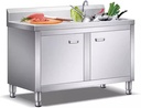 Commercial Kitchen Sinks 304 Stainless Steel Household Dishwashing Sink Washbasin Large Capacity Storage Cabinet Double Door Design with Operating Platform Adjustable Feet ( Size : 120x60x80cm/47.2x23
