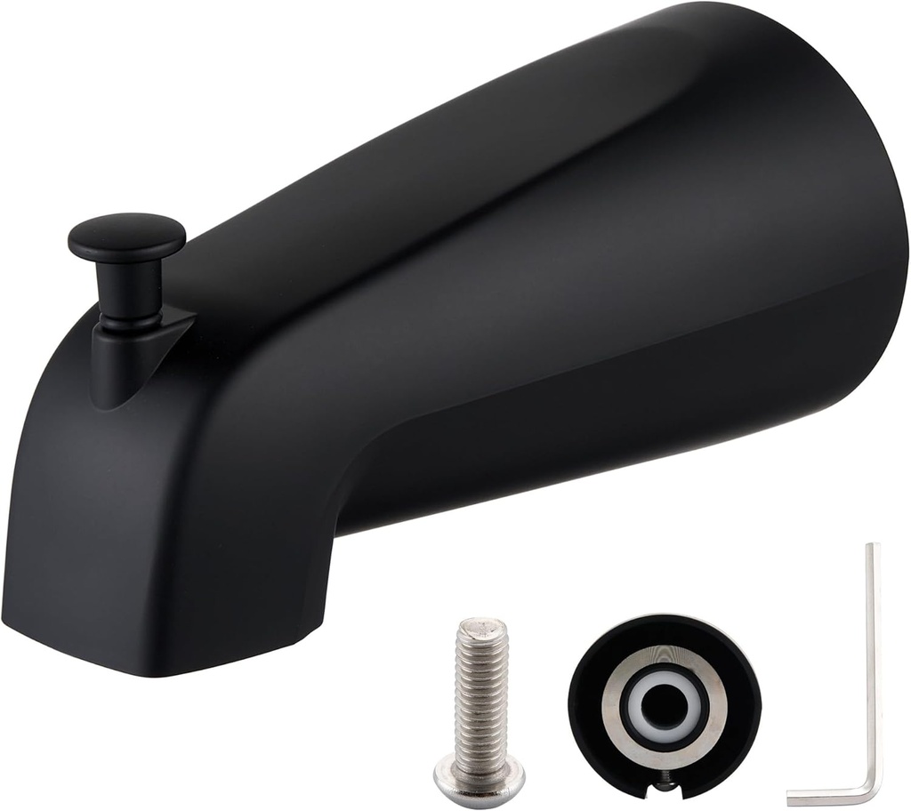 Bathroom Tub Spout Compatible, Fits 4 Inch Reach Wall Front Mount Slip-on Tub Spout with Shower Diverter 1/2'' Copper Water Tube with Hex Wrench, Matte Black (1 Pack)