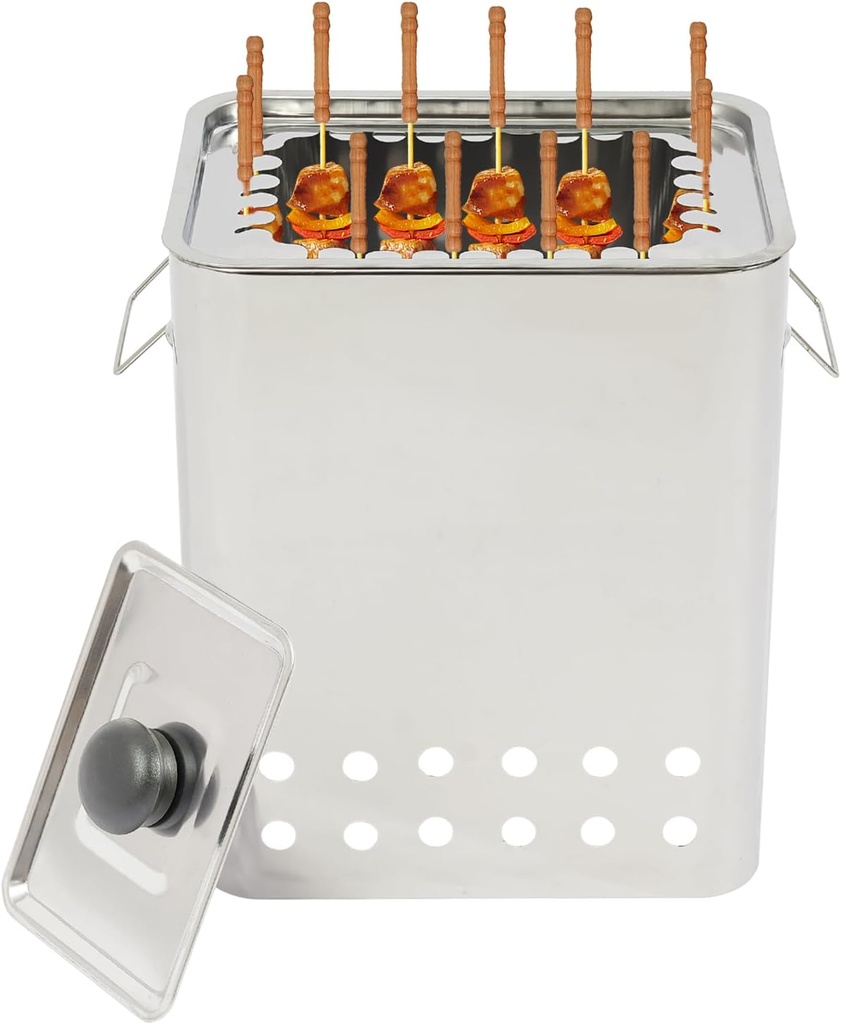 Portable Smokeless Charcoal Grill, Smokeless Square Barbecue Hanging Grill Stainless Charcoal BBQ Stove Kebob Grill with 26 Skewers Portable Vertical Charcoal Smoker for Travel Camping