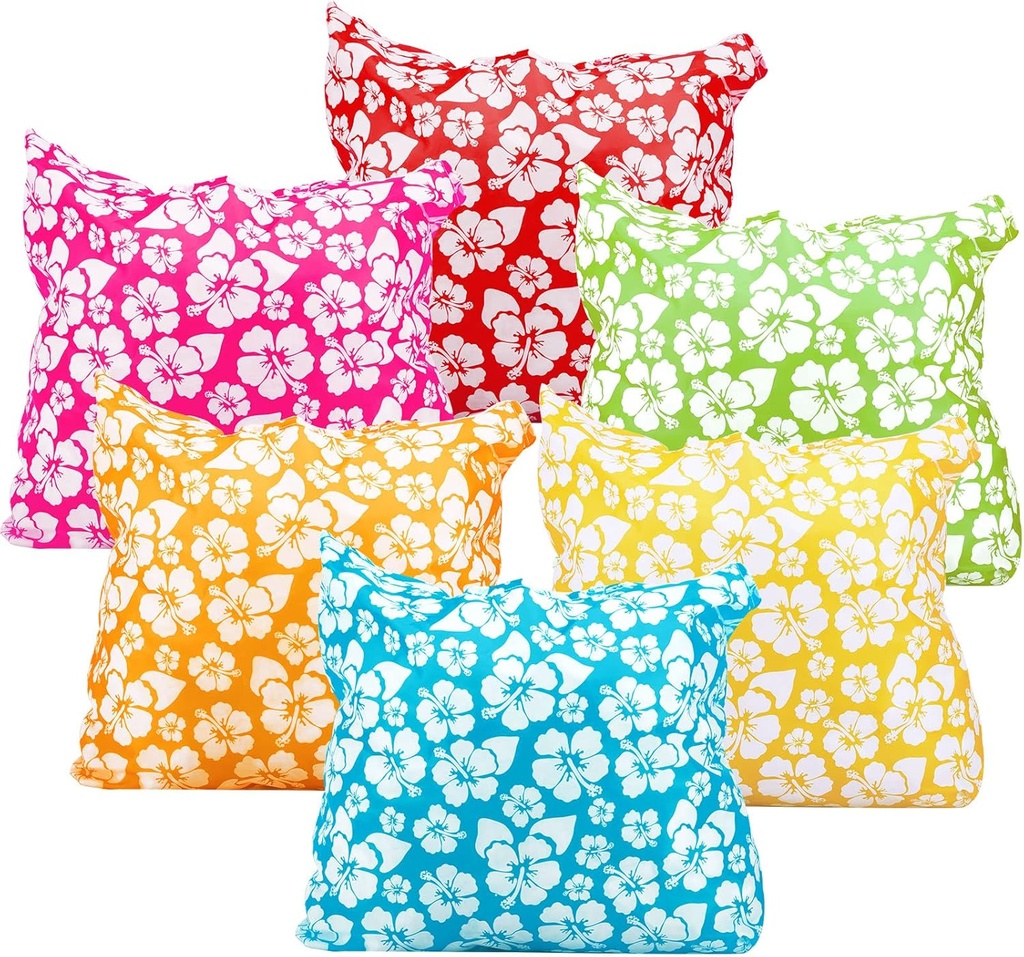 Silkfly 12 Pcs Hawaiian Bags Reusable Hibiscus Tote Party Favor Hawaiian Gift Tropical Gift Bags for Groceries Wedding Luau Tropical Party Favor Supplies