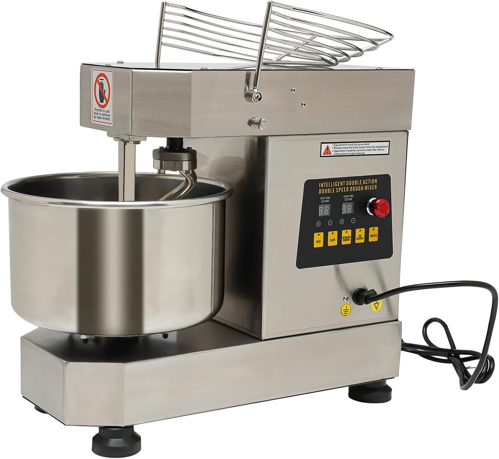 Commercial Food Mixer, 10.5Qt 0.75Kw Dual Rotating Dough Kneading Machine with Stainless Steel Bowl, Security Shield Included