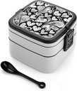 Heart Shapes And Swirls Bento Box - Double Layer, Leakproof Food Containers with Partition & Spoon, Stackable Lunch Box for Office, Travel, Camping