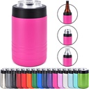 4-in-1 Stainless Steel 12 oz Double Wall Vacuum Insulated Can or Bottle Cooler Keeps Beverage Cold for Hours - Also Fits 16 oz Cans - Powder Coated Pink - Clear Water Home Goods