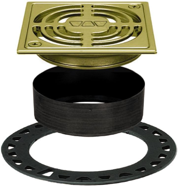 Schluter Kerdi-Drain Contour Shower Grate Kit with Integrated Slope Bonding Flange - Ideal for Tile Showers - 4" Grate Size, Square, Brushed Brass Anodized Finish - KD4GRKAMGB