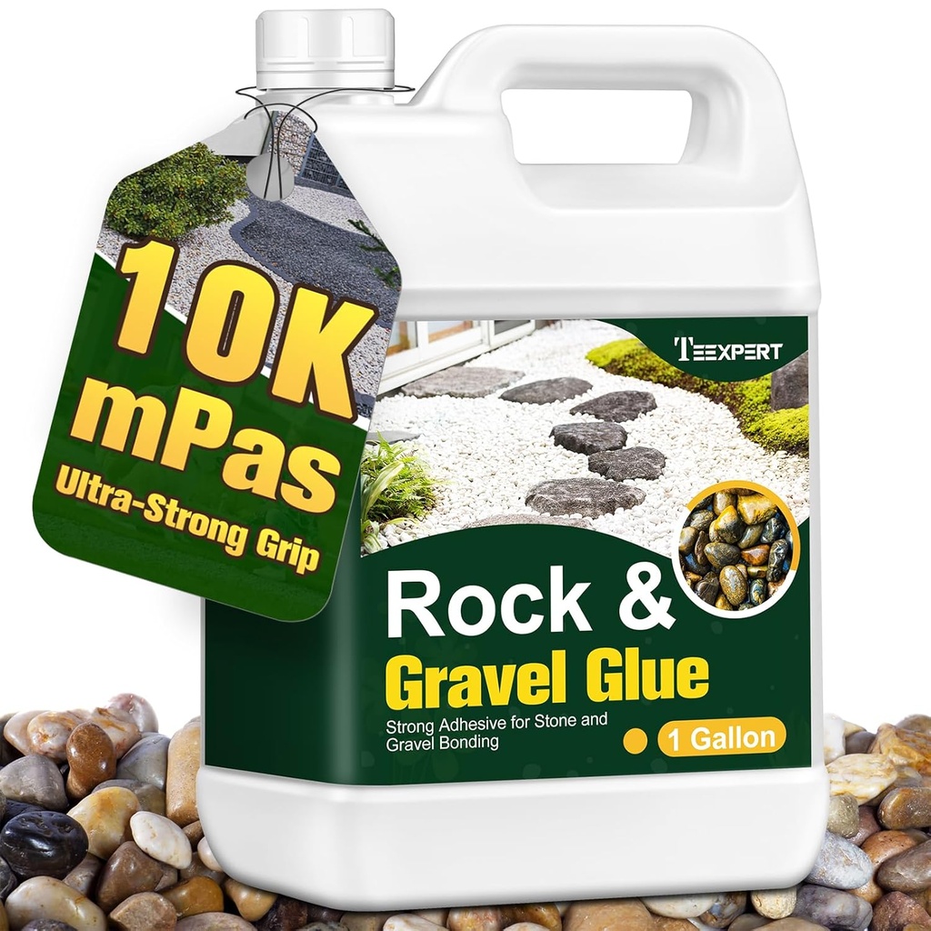 Teexpert 1 Gallon Rock Glue for Landscaping – Strong Pea Gravel Binder & Stone Adhesive for Walkways, Yards, Patios, and Decorative Driveway Edges
