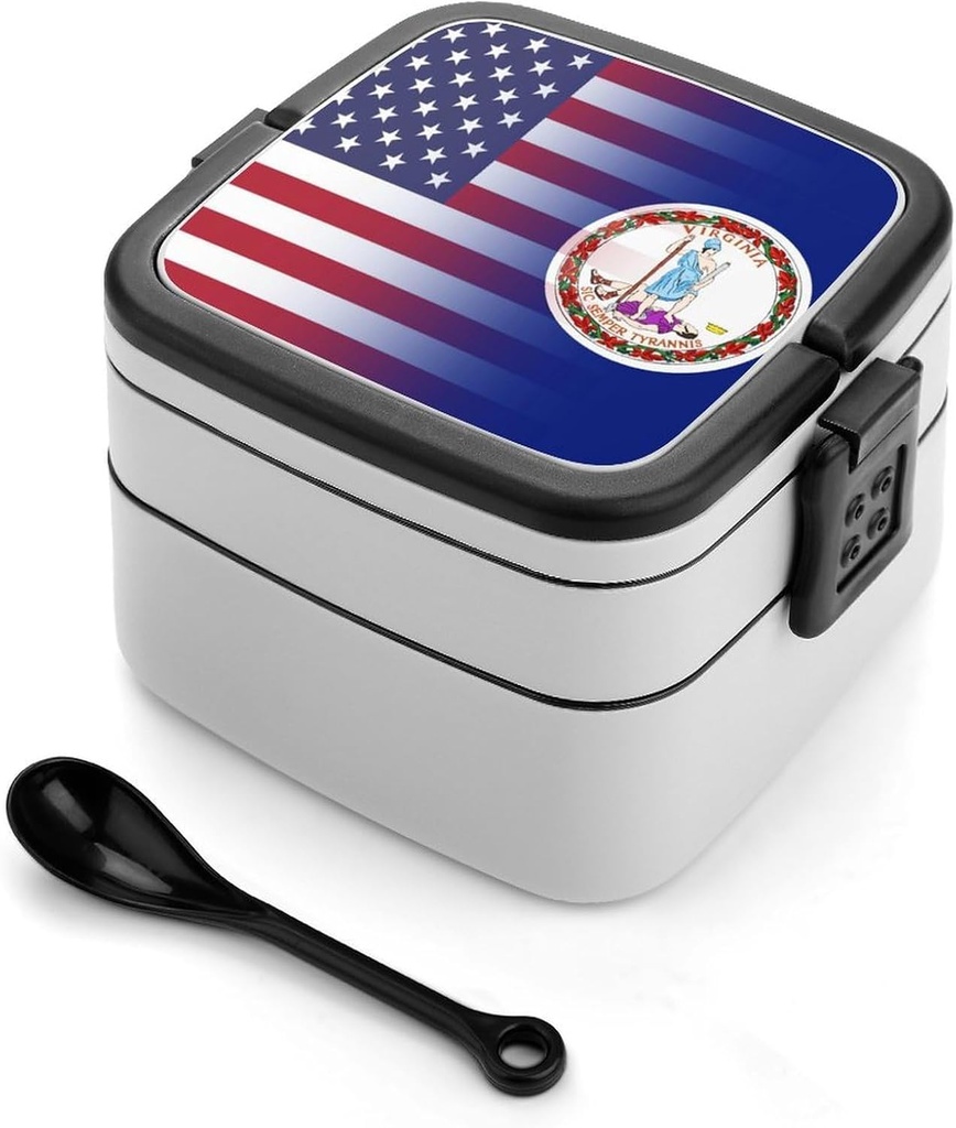 U.S.A Virginia State Flag Portable Bento Box with Handle 2 Compartment Leak-Proof Stackable Lunch Box for Work Picnic Camping