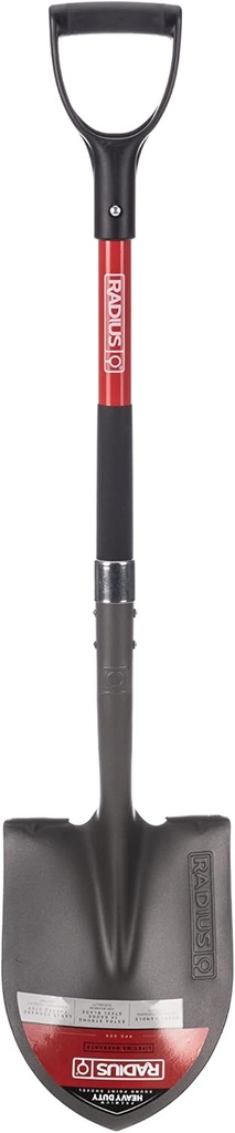 Radius Premium D-Handle Round-Point Shovel, Steel Shaft