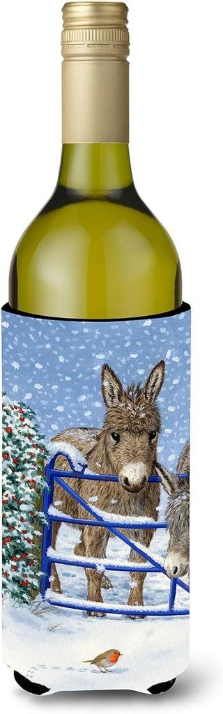 Caroline's Treasures ASA2159LITERK Donkeys and Robin Wine Bottle Hugger Bottle Cooler Sleeve Hugger Machine Washable Collapsible Insulator Beverage Insulated Holder