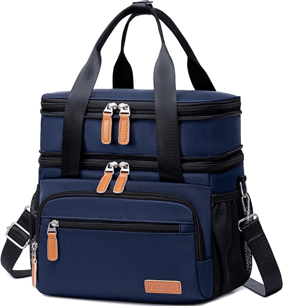Weitars Insulated Lunch Box for Women Men-Dual Compartment Waterproof Reusable Large Lunch Bag Wide-Open Tote Cooler Bag for Working Picnic Hiking (15L) (Blue)