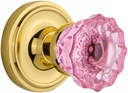 Nostalgic Warehouse 724095 Classic Rosette Privacy Crystal Pink Glass Door Knob in Polished Brass, 2.75