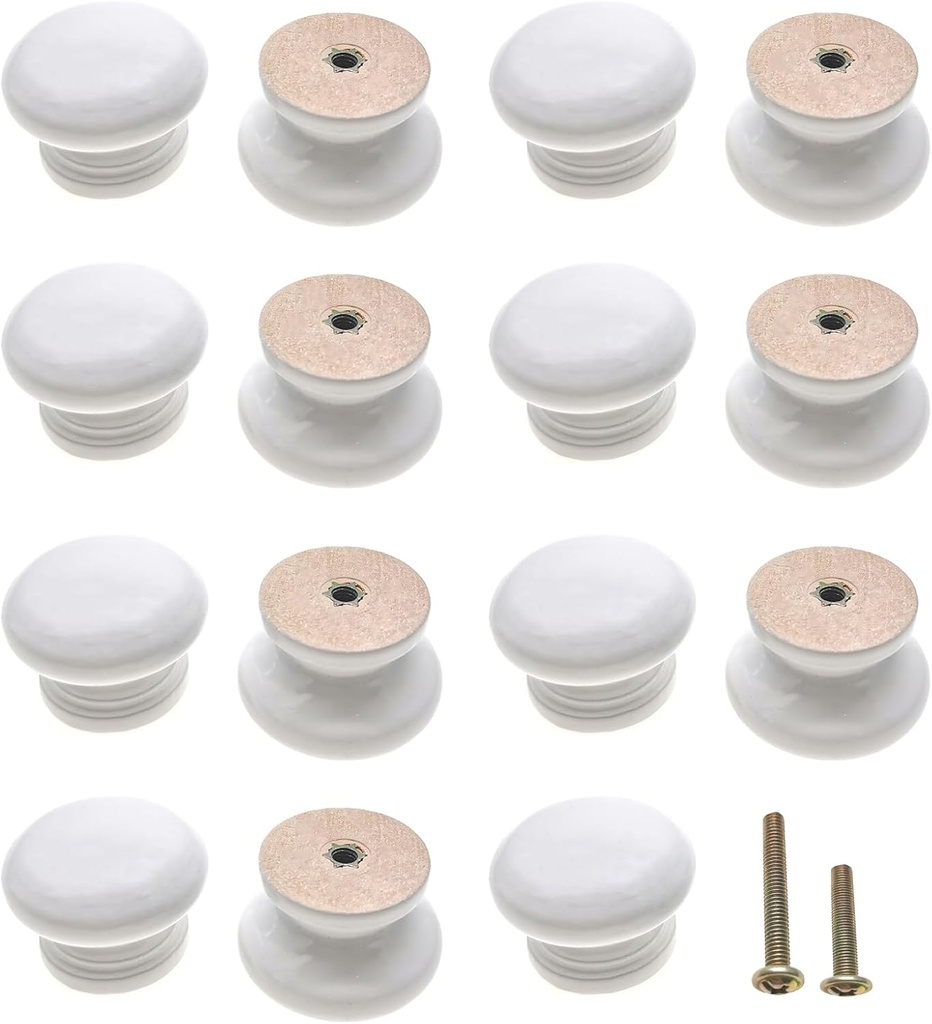 15Pcs White Wood Knobs Drawer Knobs Vintage Mushroom Shape Wooden Dresser Knobs (Diameter: 1.34 Inch, Height: 1 Inch)