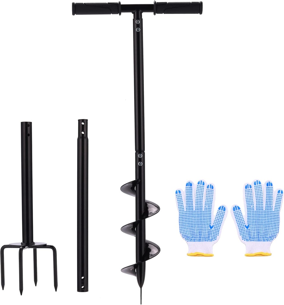 2 in 1 Hand Drill Auger Post Hole Digger – 44.5 inch Manual Garden Spiral Drill Planter for Bulb, Flower, Seedlings, Bedding Plants, Fence Post Auger for Trees, Mailbox, Deep Cultivating.