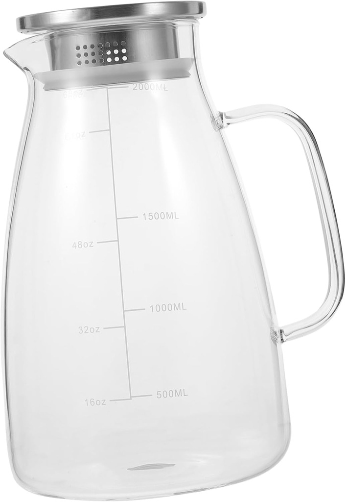 Large Capacity High Borosilicate Glass Water Pitcher for Fridge Transparent Cold Tea Jug with Measurement Scale Thickened Juice and Ice Tea Carafe for Home and Parties