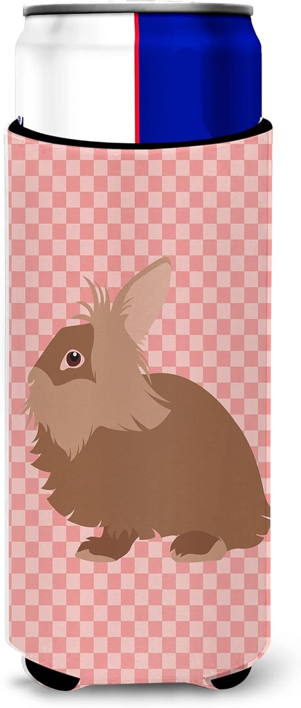 Caroline's Treasures BB7960MUK Lionhead Rabbit Pink Check Michelob Ultra Hugger for slim cans, Slim Can, Multicolor
