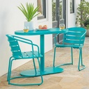 3-Piece Bistro Table and Chairs, Wrought Iron Bistro Set, Patio Furniture Set Outdoor Furniture Chair Conversation Sets with Coffee Table, Portable Design for Bistro & Balcony (Teal)