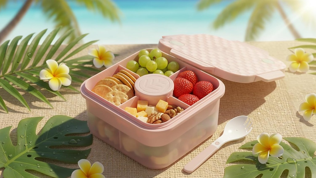 Leakproof 3-Compartment Lunchbox versatile multi compartment snack box. A snack box solution for your snacks organized, fresh, and easily accessible (Pastel Pink)