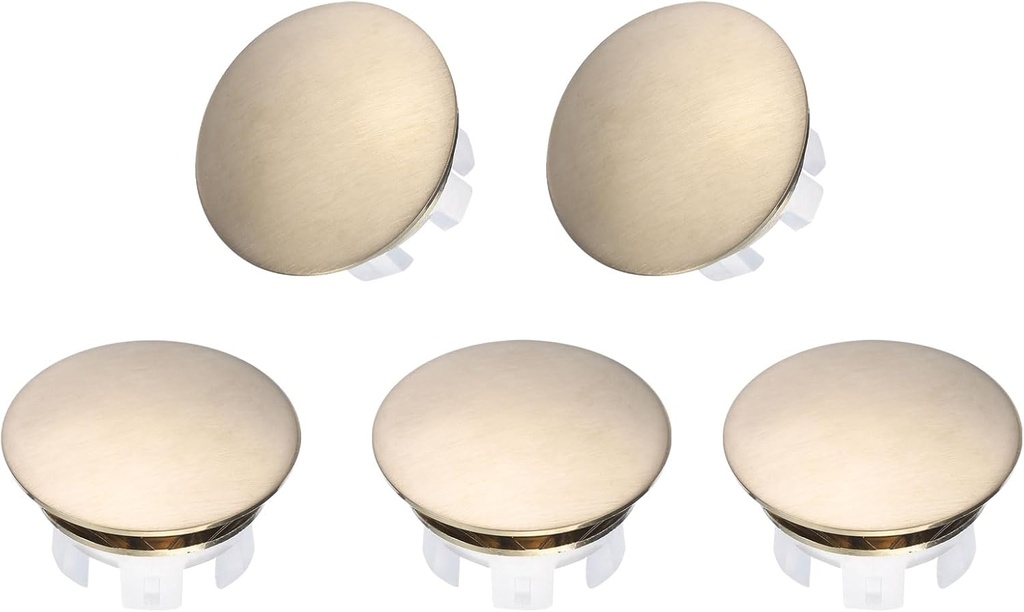 uxcell 5pcs Sink Overflow Rings, Bathroom Kitchen Basin Trim Bath Sink Hole Round Head Double Layer Brass Overflow Drain Cover Insert in Hole (Gold Tone, White)