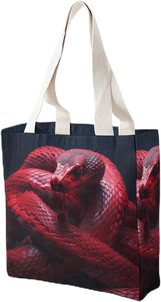Canvas Tote Bag for Women Reusable Grocery Bag Red Snake Coiled Shopping Bags Casual Shoulder Bag Handbag