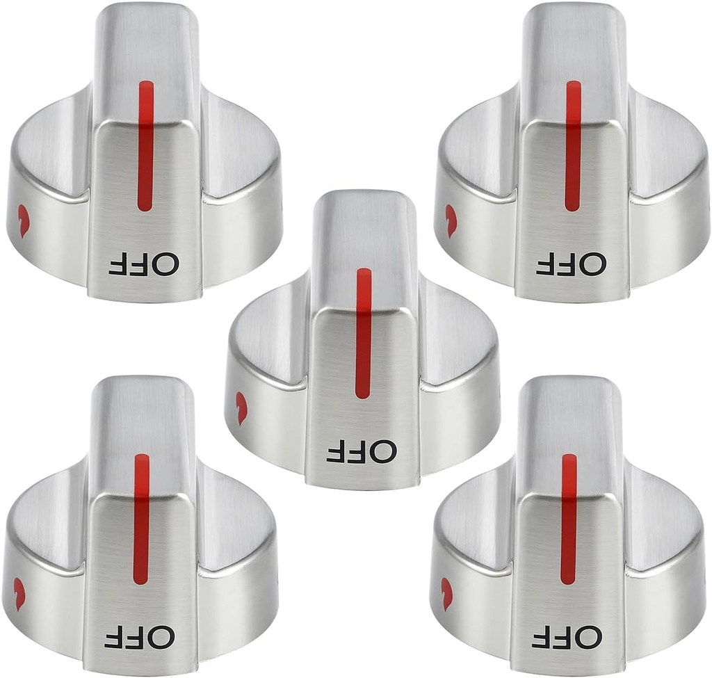 Stainless Steel 5304509064 Stove Knobs Replacement Parts for Frigidaire Gallery Oven Gas Stove Range 5304509929 Stove Top GCRG3060AFC Metal Silver Surface Burner Control Knobs 5 Pcs