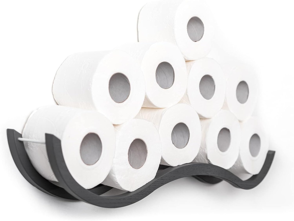 Cloud Wooden Wall Mounted Toilet Roll Holder, Loo Paper Storage Shelf, Floating Bathroom Organizer, Stylish Wood Tissue Rack for Wall Hanging Wave(Grey)