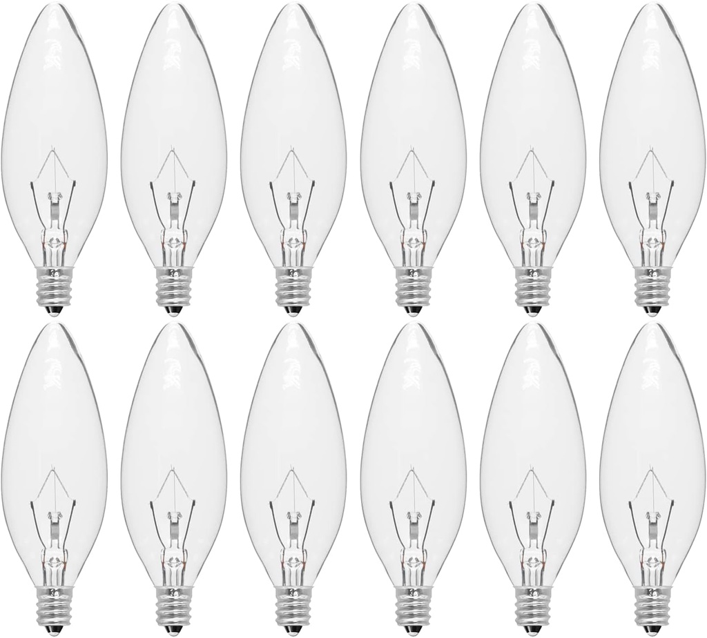 12-Pack E12 Candelabra Light Bulbs 40W Warm White 2500K, 380 Lumen Chandelier Light Bulb for Ceiling Fan, Indoor or Outdoor, B10 Clear Incandescent Candle Bulbs, Dimmable
