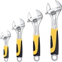Topline 4-Piece Adjustable Wrench Set with Bi-Material Handles, 12-in, 10-in, 8-in, 6-in, Steel, TPR, Perfect for Basic Home Maintenance and General Applications