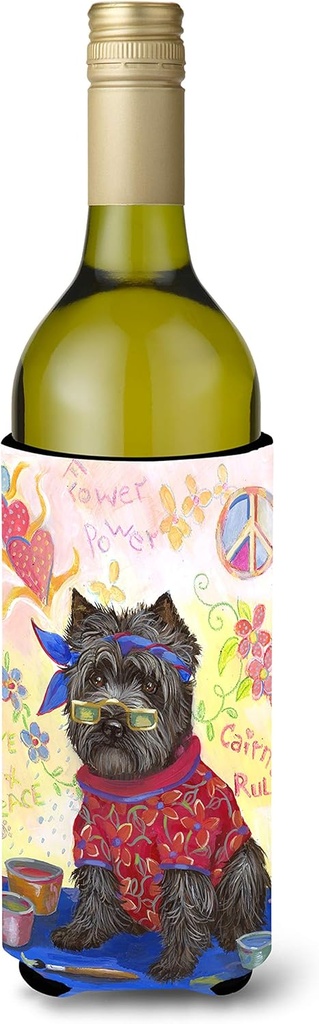 Caroline's Treasures PPP3053LITERK Cairn Terrier Hippie Dippie Wine Bottle Hugger Bottle Cooler Sleeve Hugger Machine Washable Collapsible Insulator Beverage Insulated Holder