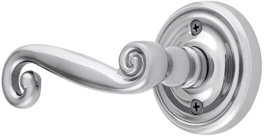 Classic Rosette Set with Rustic Levers Left Hand Double Dummy in Polished Chrome. Old Door Knobs.