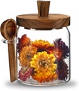 13oz Small Glass Food Storage Jar with Wood Lids Spoon Coffee Ground Canister Containers for Coffee Beans Bar Sugar Candy Spice Rice Tea (400ml/13.5oz-1 Pcs-with spoon)