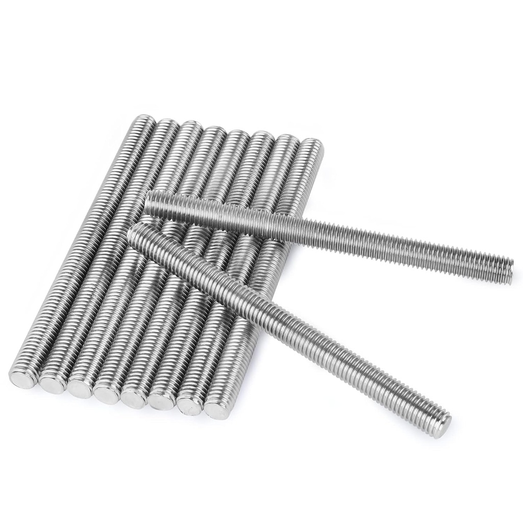 Pack of 10 M8 x 100mm Length 304 Stainless Steel Fully Threaded Rod Bar Studs Silver Tone