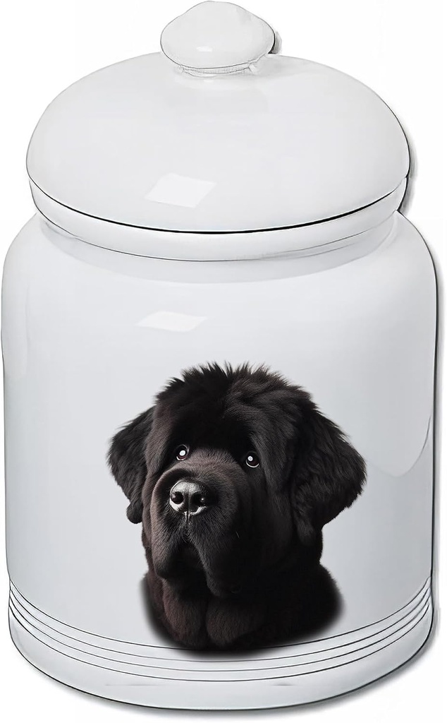 Best of Breed Bouvier Black Dog and Cat Ceramic Treat Jar 9" Tall Air Tight Seal All White