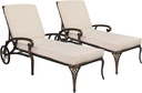 VINGLI Cast Aluminum Outdoor Chaise Lounge Chairs with Wheels, Patio Chaise Lounge with 3-Position Adjustable Backrest, Patio Lounge Chairs Set of 2 for Pool, Patio (2 PCS, Bronze, with White Cushion)