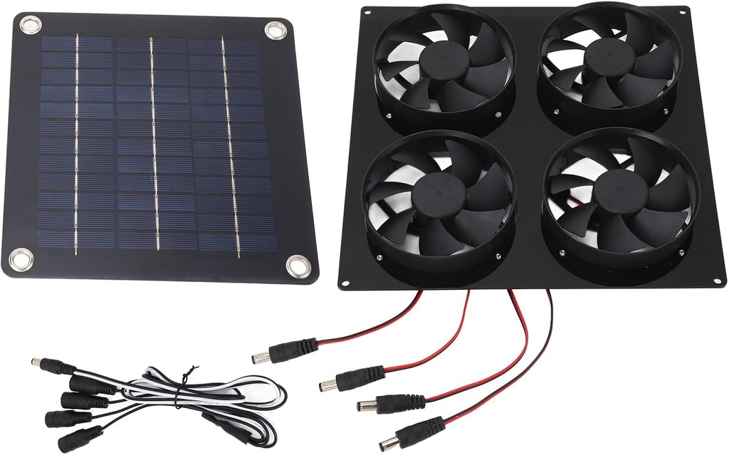 Solar Panel Cooling Fan Kit 4 Ports Fan Solar Ventilation Cooler for Outdoor Pet Shed IPX7 5‑12V