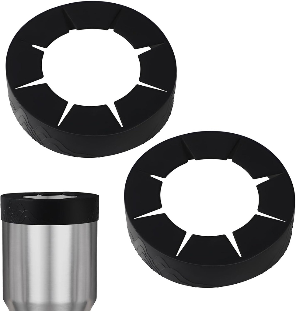2pcs Coffee Silicone Ring, Reusable Silicone Sleeve for 30oz Tumbler Compatible with YETI RTIC BJPKPK Iced Drink Cup Accessory for Cold Beverage (Black)