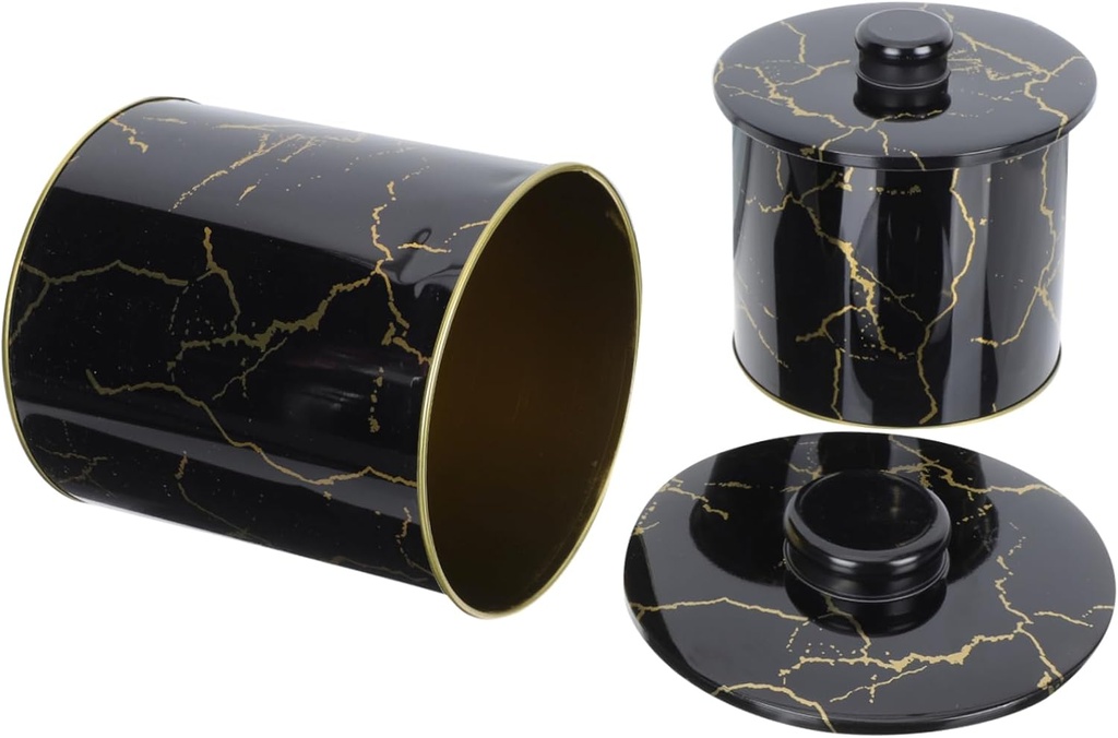 IMIKEYA 2pcs Decorative Candy Container Lidded Cookie Jar for Sweet Treats Storage Nordic Iron Craftsmanship Black Marble Design Gifts Home Organization