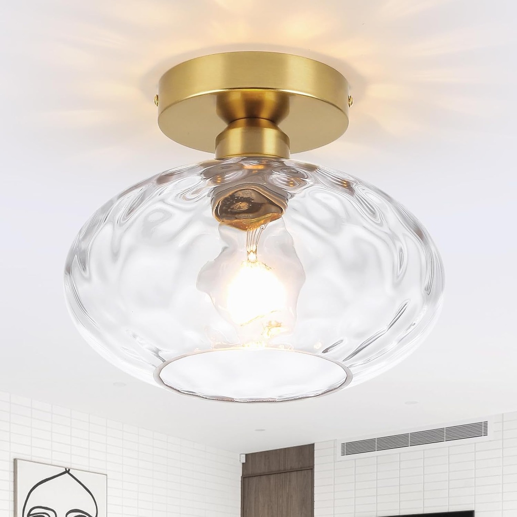 WILON Semi Flush Mount Ceiling Light - Modern Gold Kitchen Lighting Fixtures Ceiling Hallway Light Fixtures Bedroom Ceiling Light Small Fixtures for Bathroom Hallway Porch Kitchen Foyer