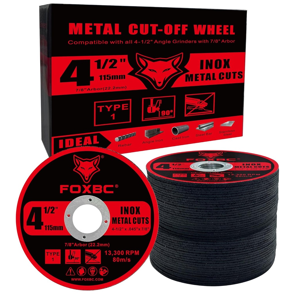 FOXBC 4-1/2 Inch Cut Off Wheel Discs for Angle Grinder, Cutting for Metal & Stainless Steel, 4-1/2" x .045" x 7/8" - 50 Pack
