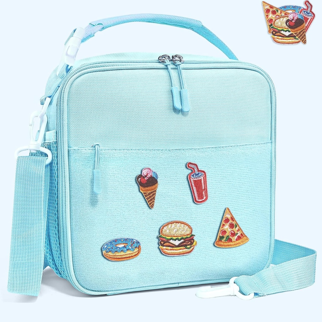 Kids Lunch Box with DIY Patch, Cute DIY Insulated Lunch Bag for Kids Boys Girls Toddlers,Reusable Bento Lunch Box for School Daycare (blue