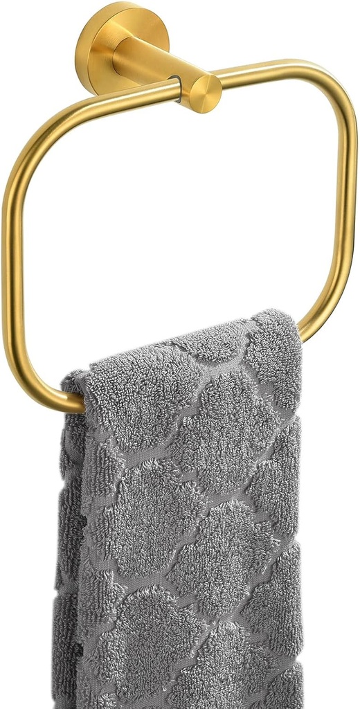 Angle Simple Square Towel Ring Brassy Gold, SUS 304 Stainless Steel Swivel Hand Towel Holder for Bathroom, Wall Mount, 7.87 Inches